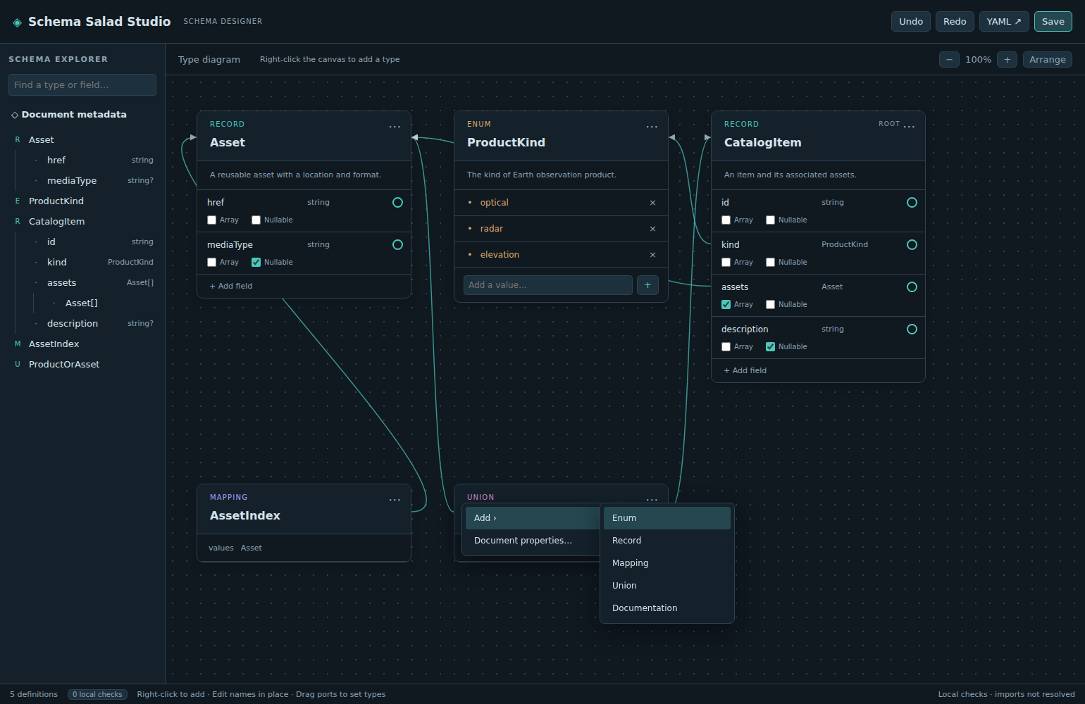 Schema Salad Studio visual editor